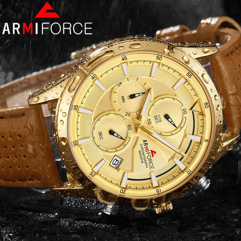 Armiforce мужские часы Топ люксовый бренд Золотой Хронограф Календарь спортивные мужские наручные часы Военные мужские часы Relogio Masculino 8008