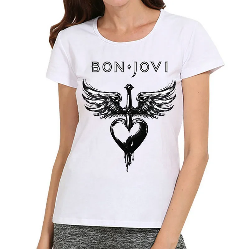 Футболки для женщин 2019 белая футболка летние с коротким рукавом женские Bon Jovi