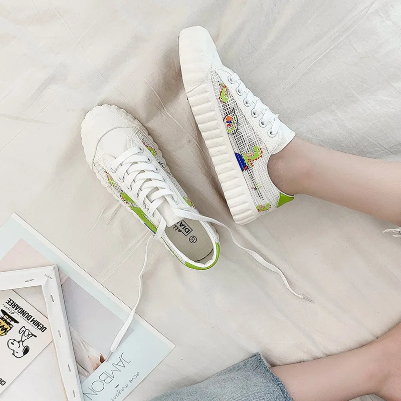 Удобная парусиновая обувь на шнуровке с принтом лимона Chaussures Femme Очаровательная