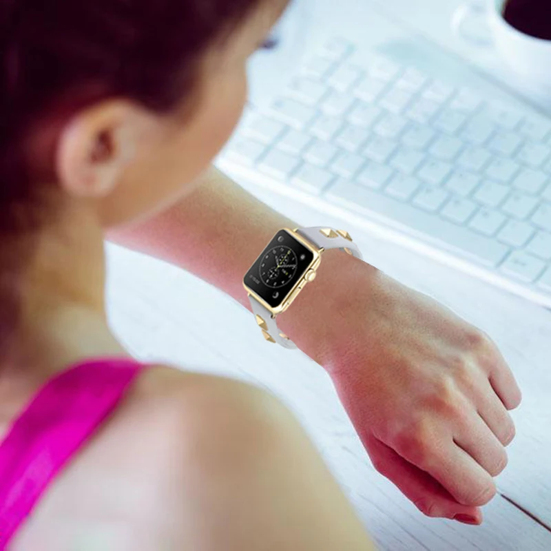 Заклепки стиль кожаный ремешок для Apple Watch 4 3 2 1 браслет ремешок для iwatch 44 мм 40 38 42 Роскошные петли аксессуары для наручных часов