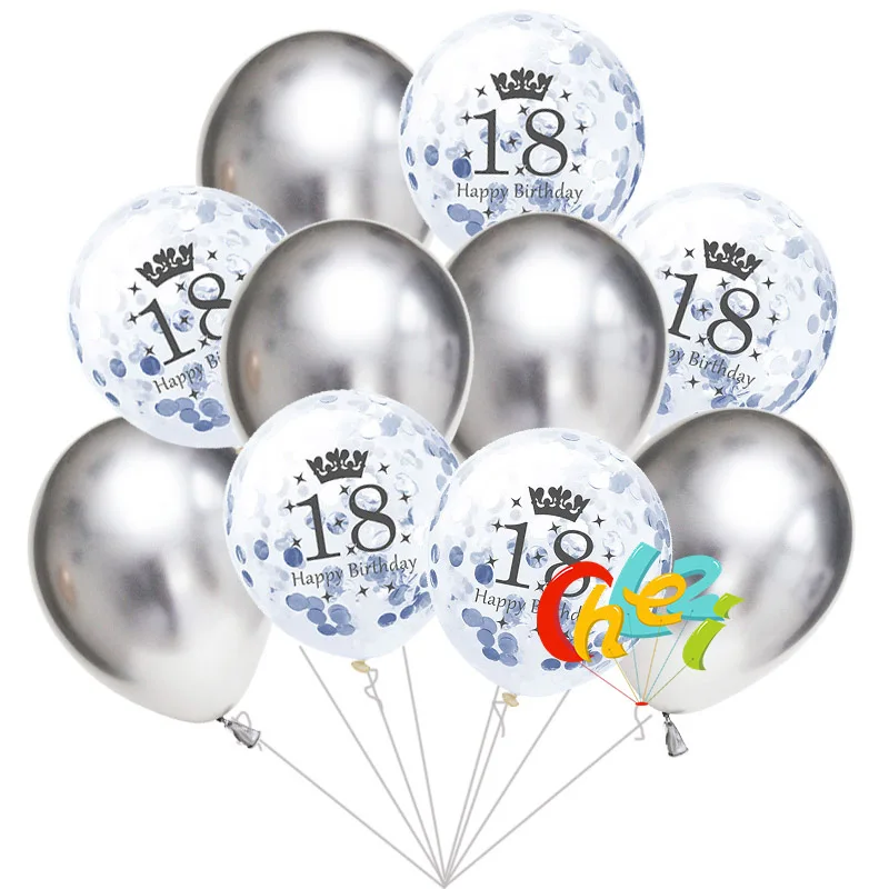 10 шт./лот 12 дюймов шар с днем рождения 18 21 30 40 50 60 юбилей Хромированные Металлические латексные конфетти шары Декор Вечерние