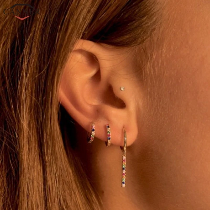 

Small Hoop Earrings 925 Sterling Silver CZ Crystal Circle Earrings 2020 Jewelry Rainbow Zircon Earings Girls Gifts