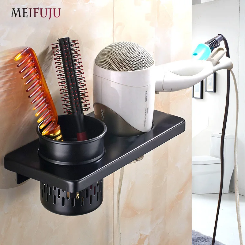 meifuju antique hair dryer comb rack holder bathroom storage organizer commodity shelf bathroom accessories with cup black free global shipping