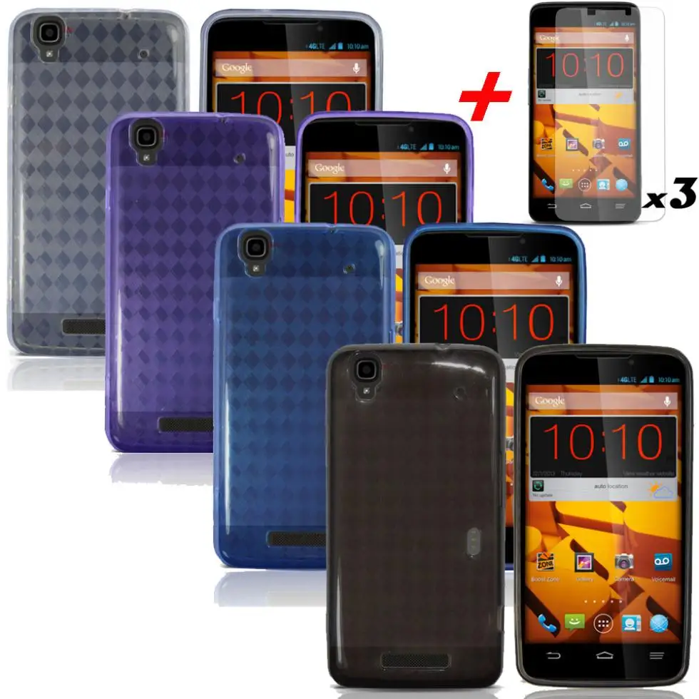 

Simple style For ZTE MAX N9520 Boost Mobile Soft GEL TPU Case Cover Flexible+3X Clear Screen Protector