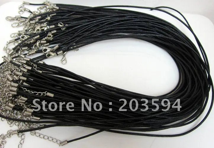 

100pcs black real round leather necklace cord with lobster clasps 2mm