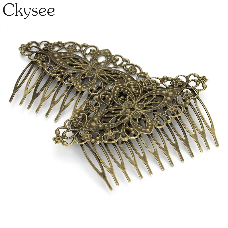 Ckysee 10Pcs/lot Vintage 12 Teeth Flower Hair Clips Pins Hollow Metal Antique Bronze Hairclips For Women Accessories | Украшения и