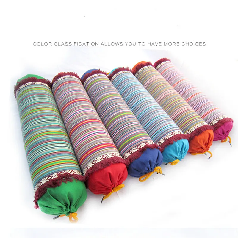 Цилиндрическая подушка для шеи Желтая из грубой хлопчатобумажной гречихи