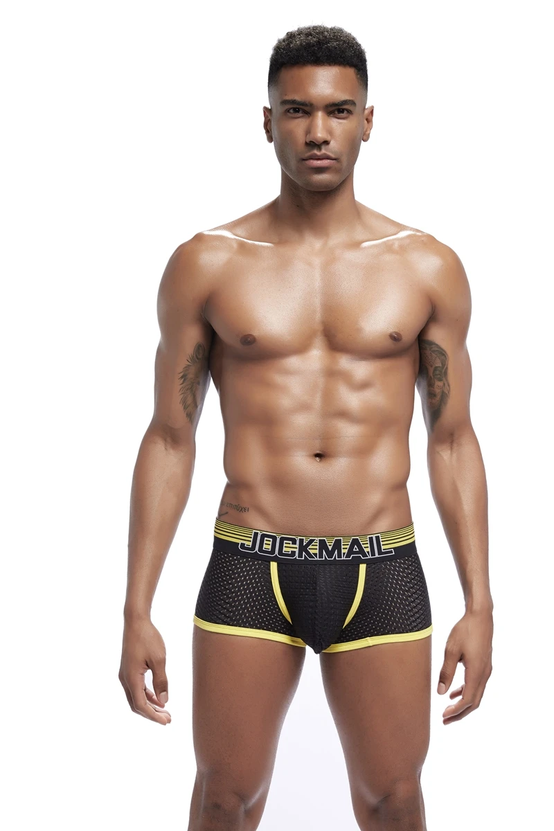 JOCKMAIL, новинка, нижнее белье для мужчин, боксеры, сетка, u-образный мешочек, сексуальные подштанники, Cueca, нейлоновые трусы, боксерские шорты для геев, мужские трусы
