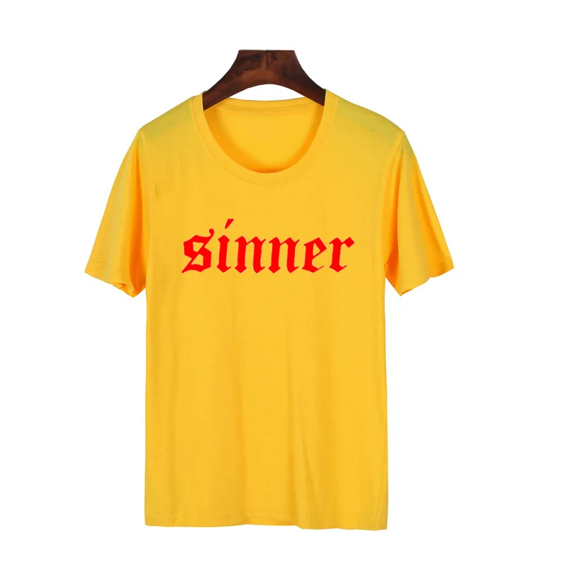 Футболка Sinner женская с буквенным принтом хлопковая рубашка круглым вырезом в