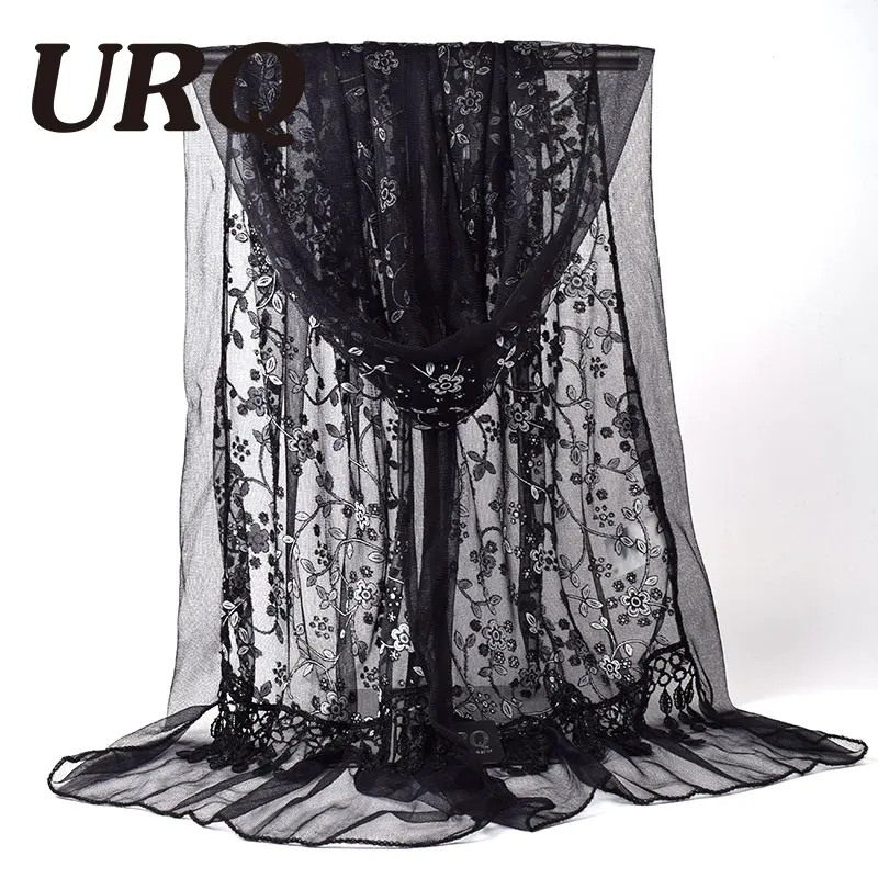 Кружевной шарф для женщин весенне осенний модный вышитый длинный из полиэстера