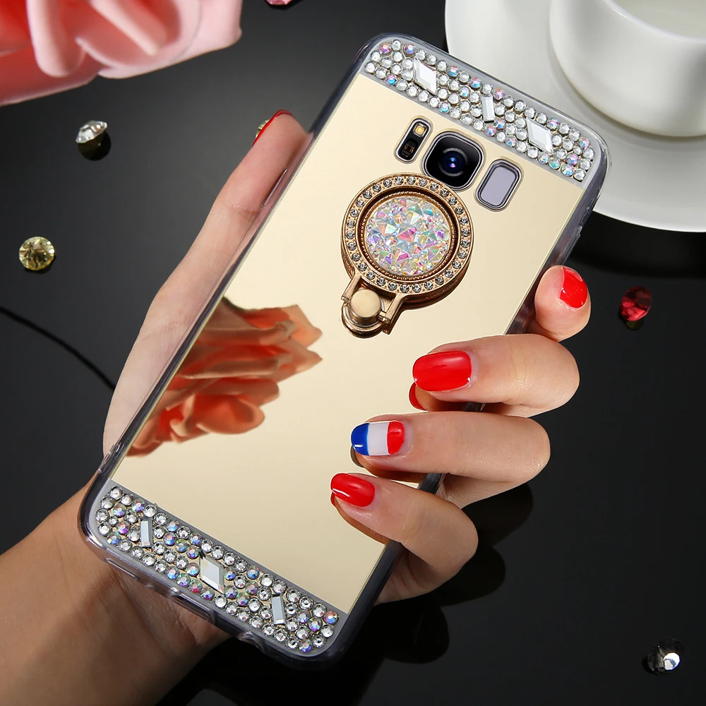 KISSCASE Алмазный чехол со стразами для Samsung Note 8 S8 S7 S6 edge Finger Holder зеркальный 5 4 3 J5 Prime