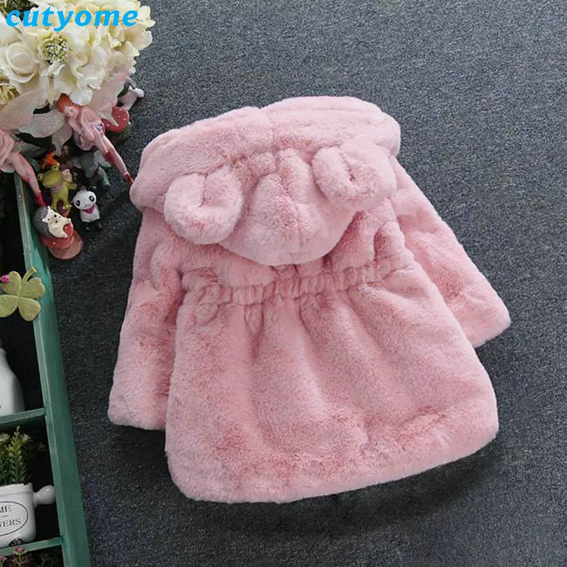 Thick Baby Coat 2021 Winter Clothes For Children Girls Faux Fur Pink White Black Hooded Kids Jacket Warm Outerwear | Детская одежда и