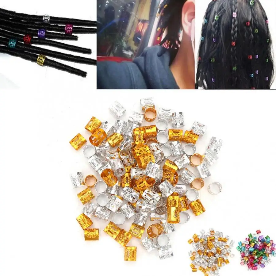 100 шт. серебряные золотые бусины для волос дредов Бисер плетения кольца манжеты