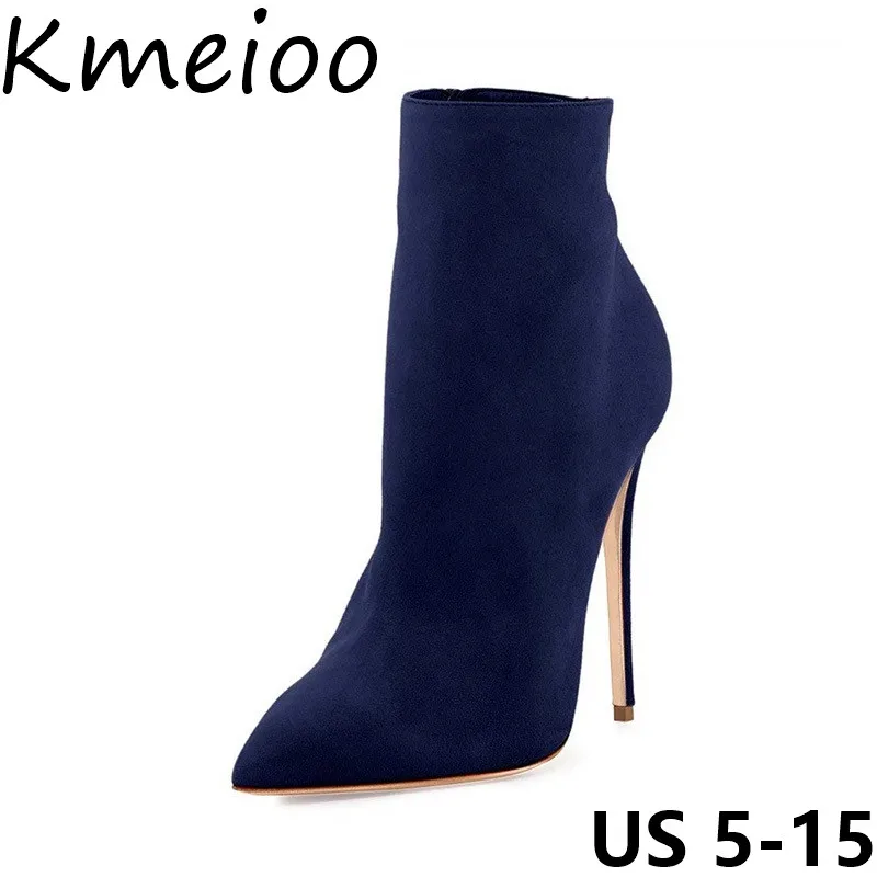 

Kmeioo/американские размеры 5-15; Женские короткие ботинки; Ботильоны с острым носком; Вечерние свадебные туфли-лодочки на высоком каблуке-шпиль...