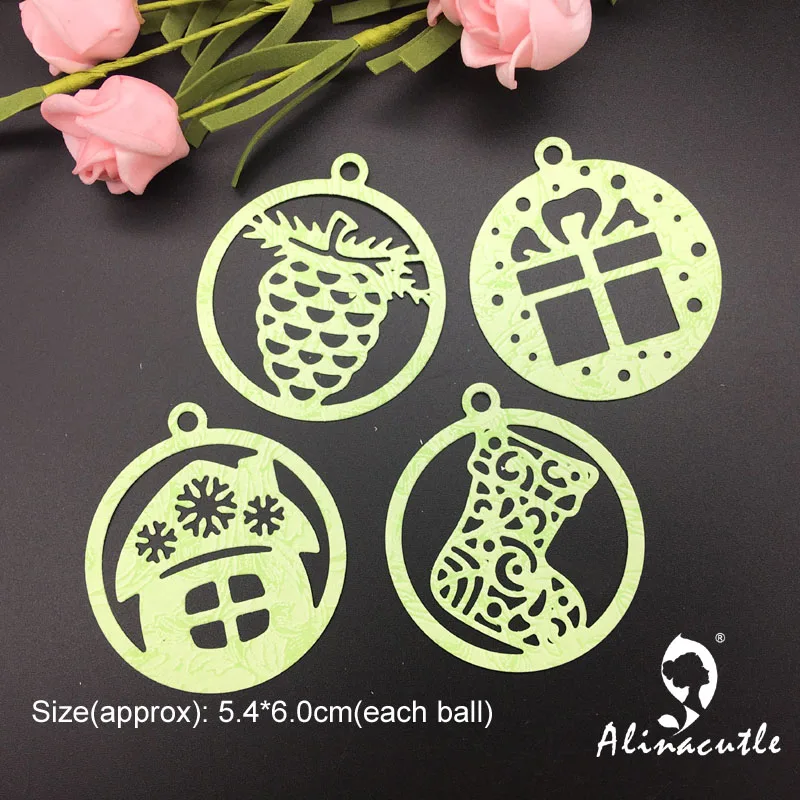 Штампованная металлическая вырубка 4 шт. рождественские шарики бирки Alinacraft