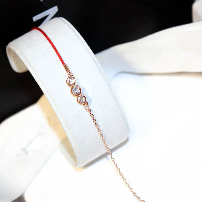 Женские браслеты из красной веревки 3 кристалла розовое золото|bracelets for|red rope