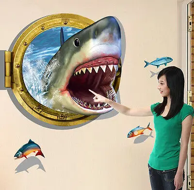3D океанская Акула Съемный Настенный стикер домашний декор виниловая наклейка