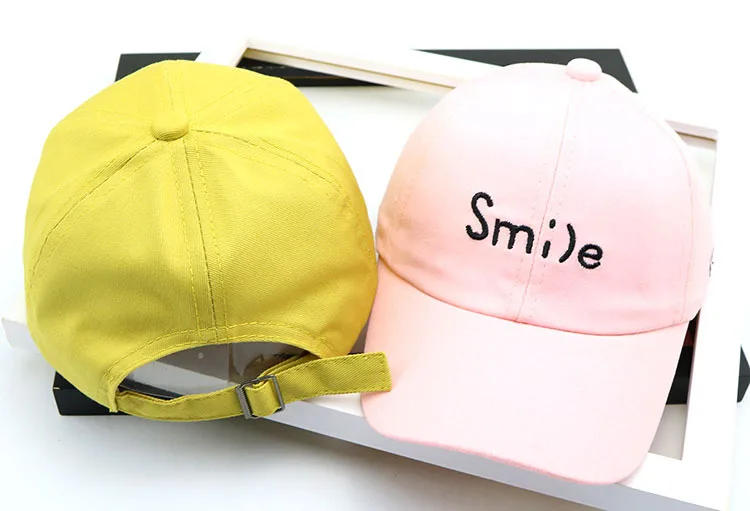 100% хлопок Детские повседневные бейсболки с вышивкой смайлика шапки от солнца