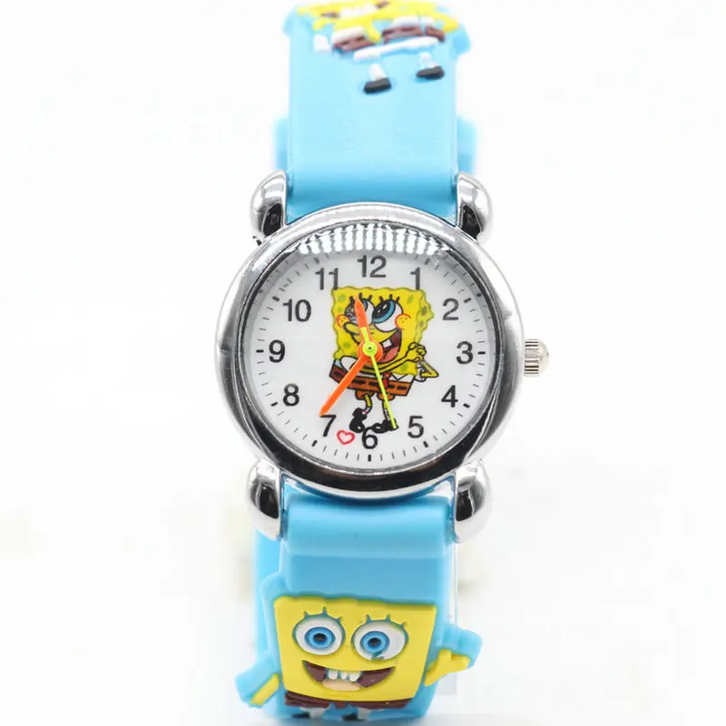 1 шт Новое поступление 3D Мультфильм силиконовый ремешок Детские часы SpongeBob часы - Цвет: Небесно-голубой