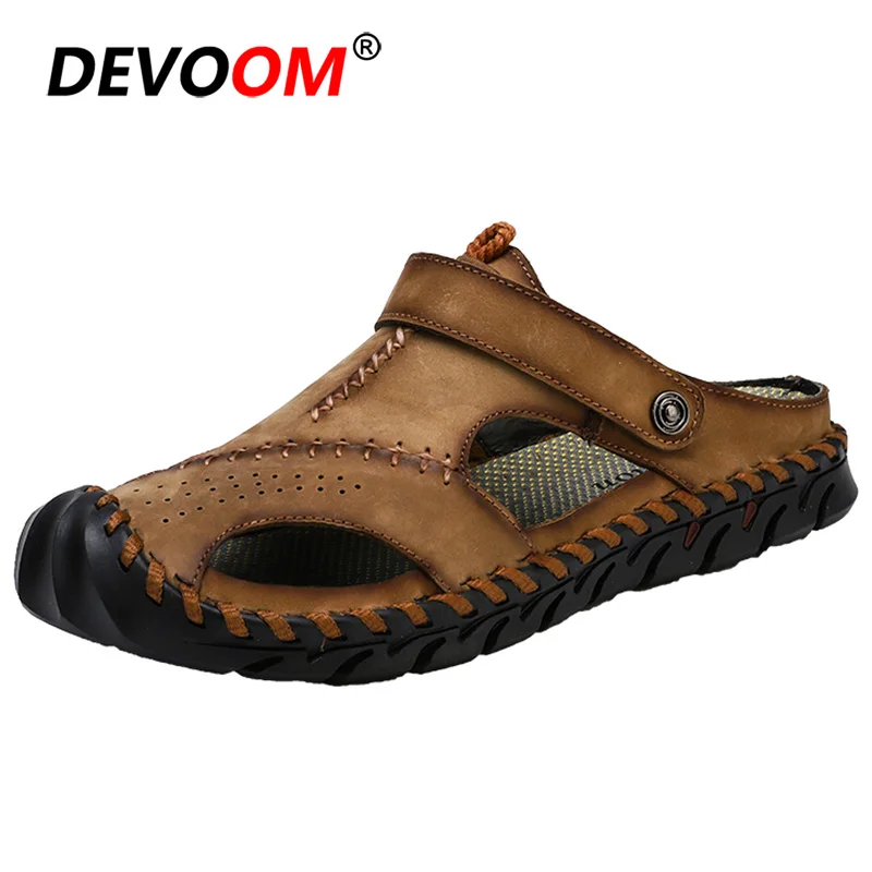Хаки Новая модная кожаная обувь Chanclas Hombre, мужские сандалии, сандалии Heren Deri, мужская обувь, летние мужские уличные сандалии, тапочки, 38-46 - Цвет: Хаки