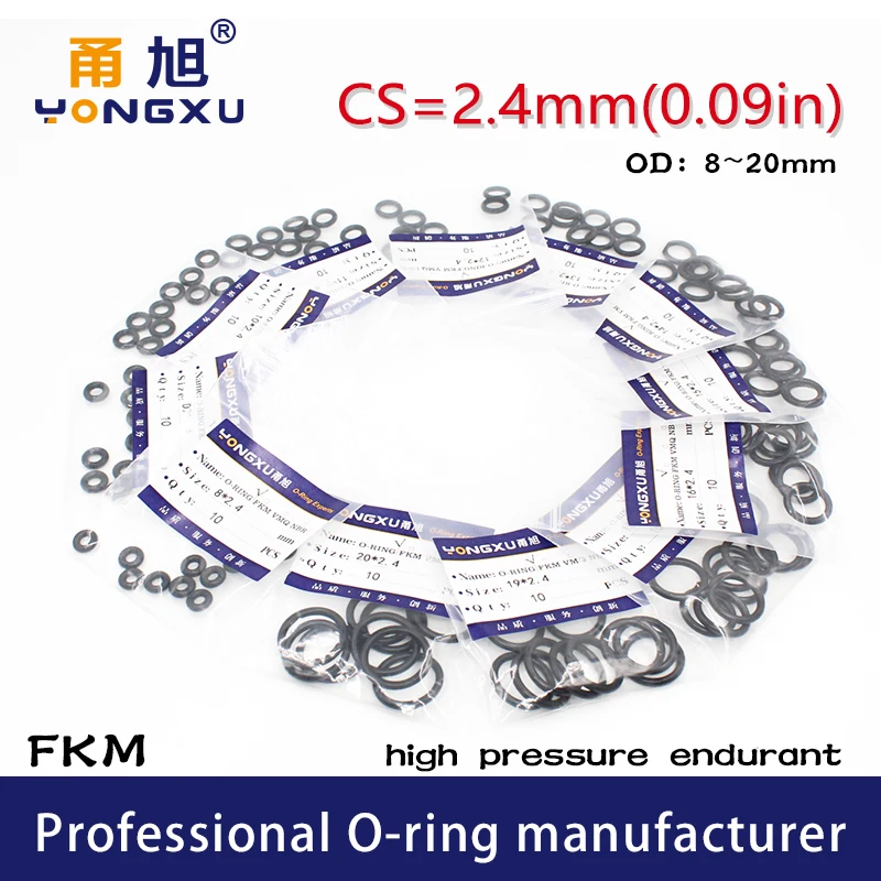 10 шт./лот Black FKM флюоровые резиновые уплотнительные кольца CS2.4mm