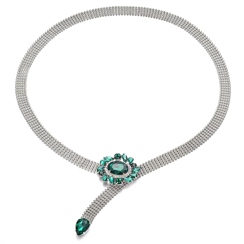 Gemstone green Новая роскошная цепочка из бисера для женского платья, цепочка на талию, зеленый пояс с кристаллами, аксессуары для свадебного вечернего платья, цепочка на талию, ювелирные изделия для одежды - Окраска металла: Gemstone green