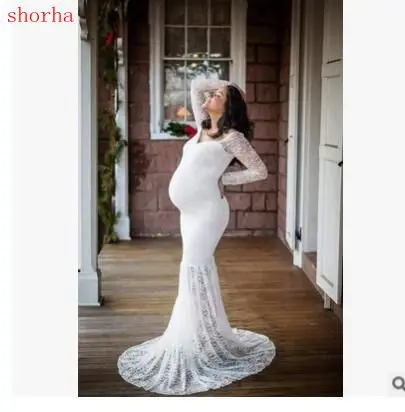 Новые кружевные платья для беременных Подставки фотографий прозрачный вечернее