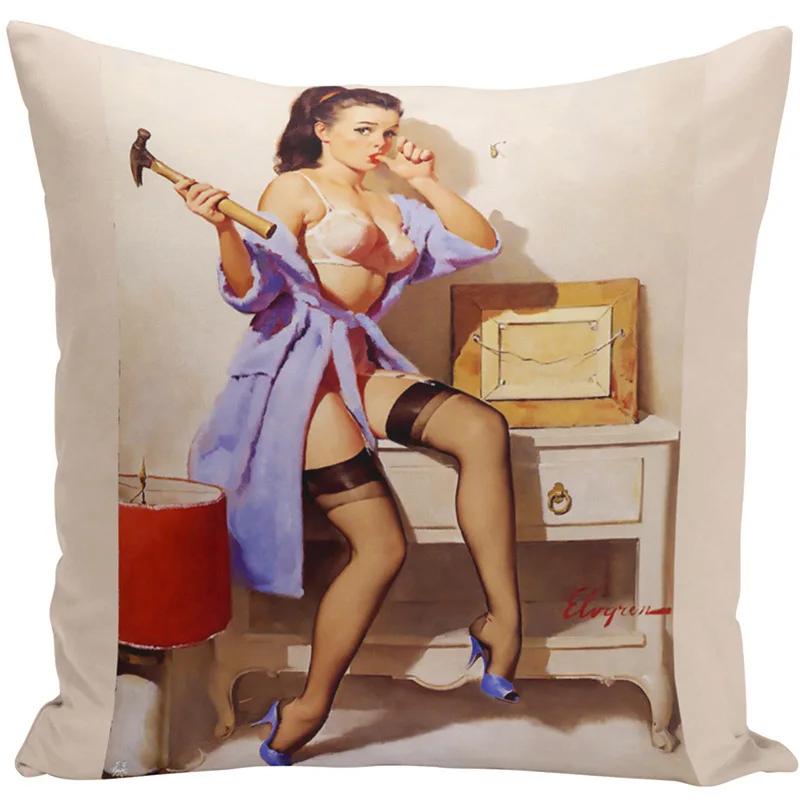WL Candy L винтажная картина Pinup Сексуальная подушка для девочки крышка 45*45 см льняная