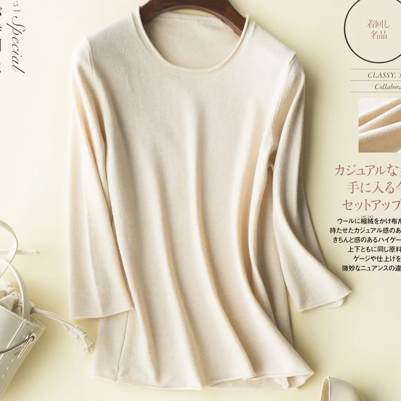 Женские вязаные пуловеры JECH однотонные с круглым вырезом и рукавом три четверти