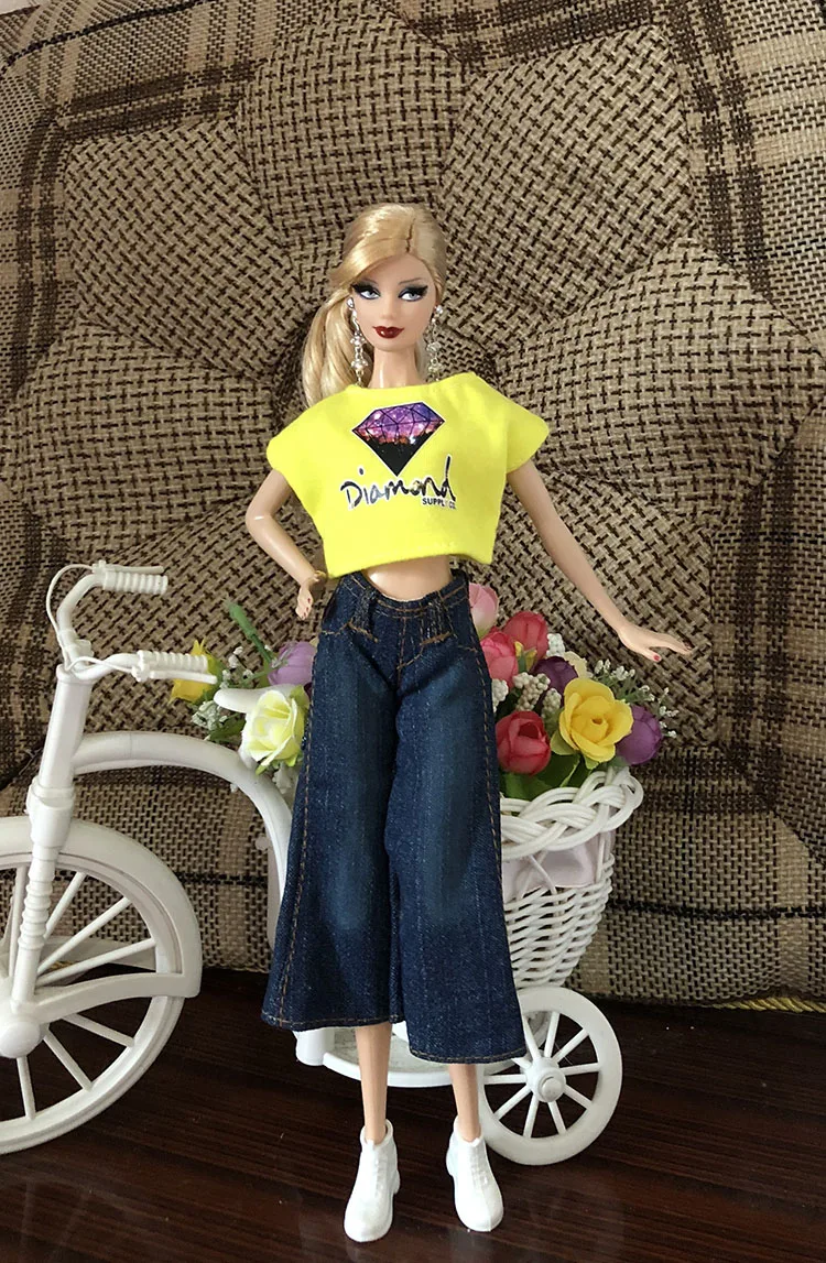 Летняя одежда набор рубашка джинсы брюки платье костюм для 1/6 BJD ST FR Кукла Синьи Барби, одежда куклы - Цвет: Синий