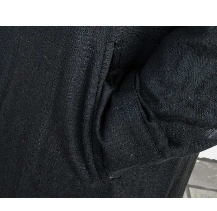 Мужской длинный льняной кардиган Повседневная рубашка с принтом сзади модные