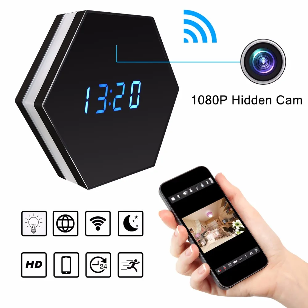 Беспроводная мини камера Wifi часы HD 1080P умные зеркальные IP ночное видение