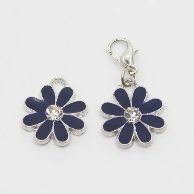 

Hot Selling 20pcs/lot Dark Blue Daisy Flower Dangle Charms Lobster Clasp DIY Bracelet Necklace Pendants Jewelry Hanging Charms