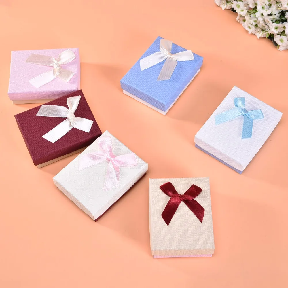 

High Quality Jewelry Package 12Pack/Lot Creative Box Ribbon Bow Necklace/Earring Kraft Paper 8x5x3 cm Gift Box Cases