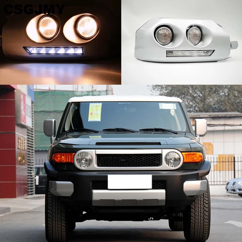 2PCS Car LED DRL Daytime running light fog lamp frame Fog light for Toyota Fj Cruiser 2007 2008 2009 2010 2011 2012 2013