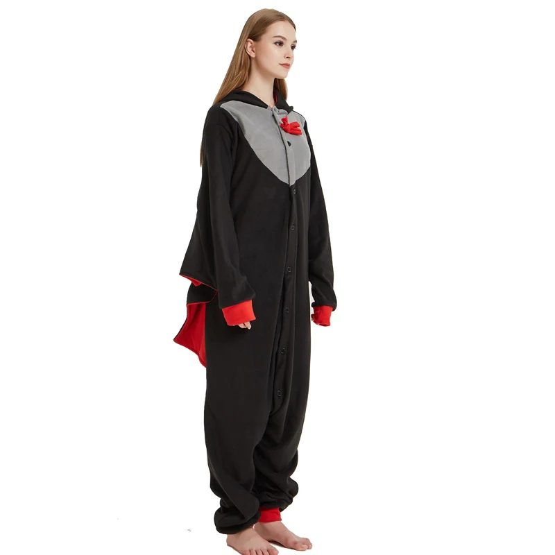 Хэллоуин летучая мышь Кигуруми для женщин зимние пижамы Onesie флис черный взрослый