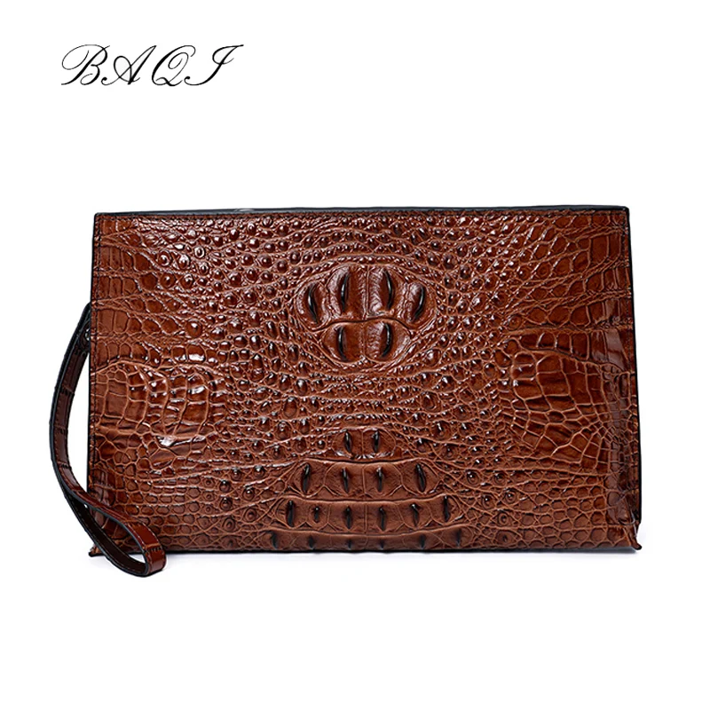 

BAQI Men Wallets Clutch Bag 2019 Fashion Genuine Leather Cowhide Alligator Embossing Purse Men Handbags Business Bag Card Holder
