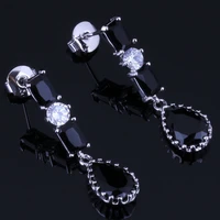 flawless water drop black cubic zirconia white cz silver plated drop dangle earrings v0731