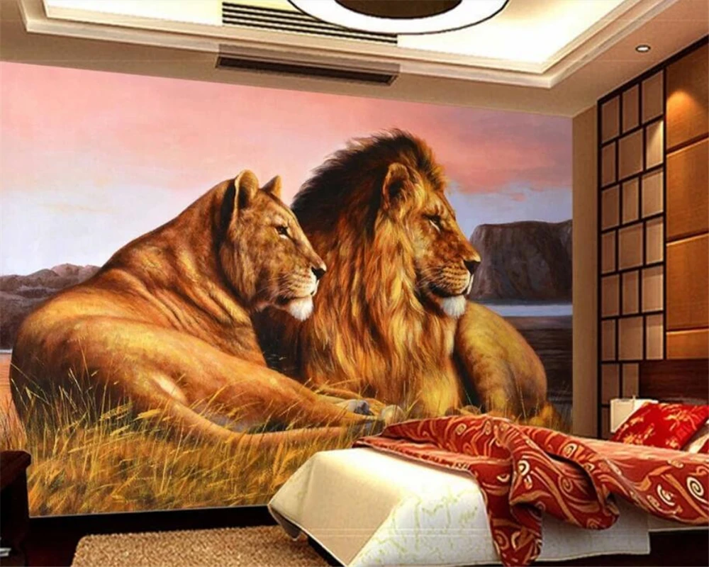 Пользовательские детские настенные фрески обои HD Африка луга Лев фон