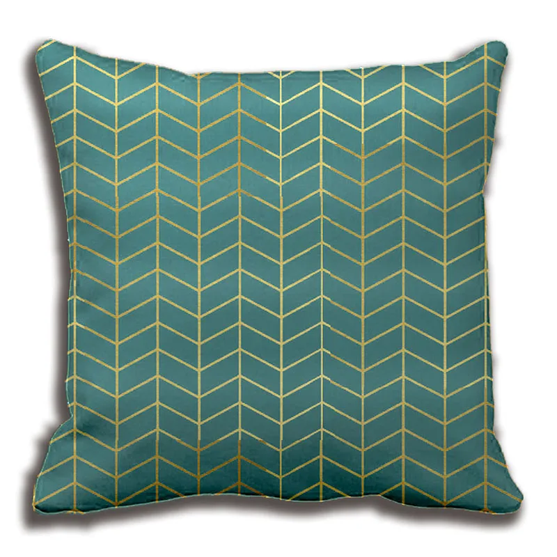 Herringbone Pattern Faux Gold Foil Teal Geometric Pillow Decorative Cushion Cover Pillow Case Customize Gift By Lvsure For Sofa
