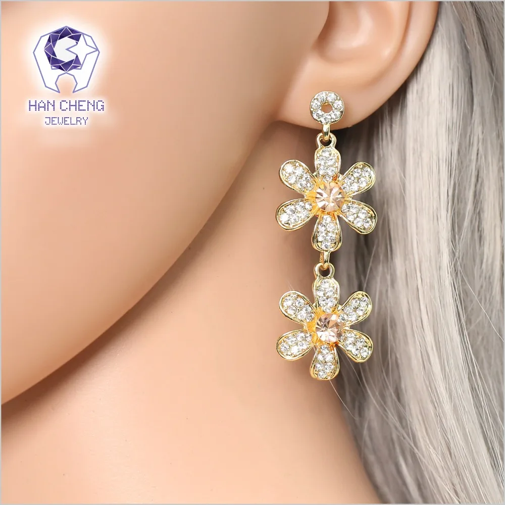 Новинка висячие серьги HanCheng с длинным золотым драгоценным камнем для женщин