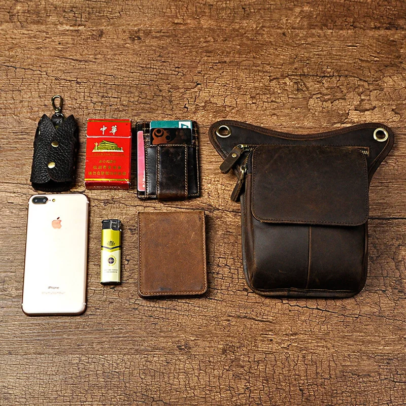 Забавная Мужская поясная сумка из 100% натуральной кожи саквояж на бедро для