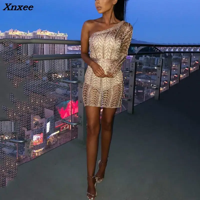Xnxee Новое поступление пикантное вязаное платье на одно плечо ягодицы 2018 летнее с