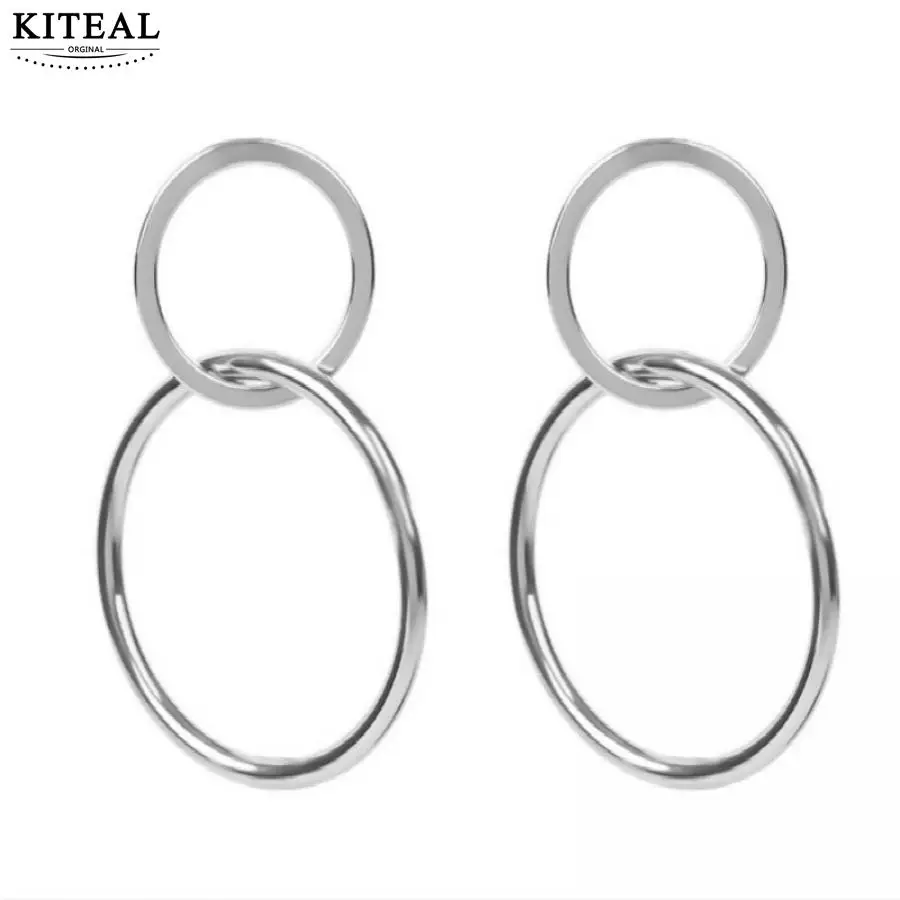 KITEAL Новая мода покрытые серебром Простые два круга серьги-кольца с крестиком женские ювелирные изделия высокого качества - Окраска металла: K0