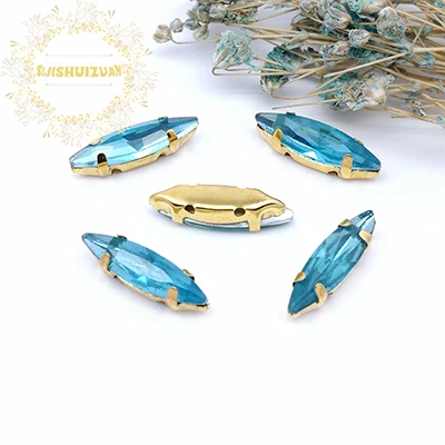 Turquoise blue Лучшее предложение! 4*15 мм конский глаз Форма Стекло Кристалл пришить стразы с золотой коготь Diy shose аксессуары 20 шт - Цвет: Turquoise blue