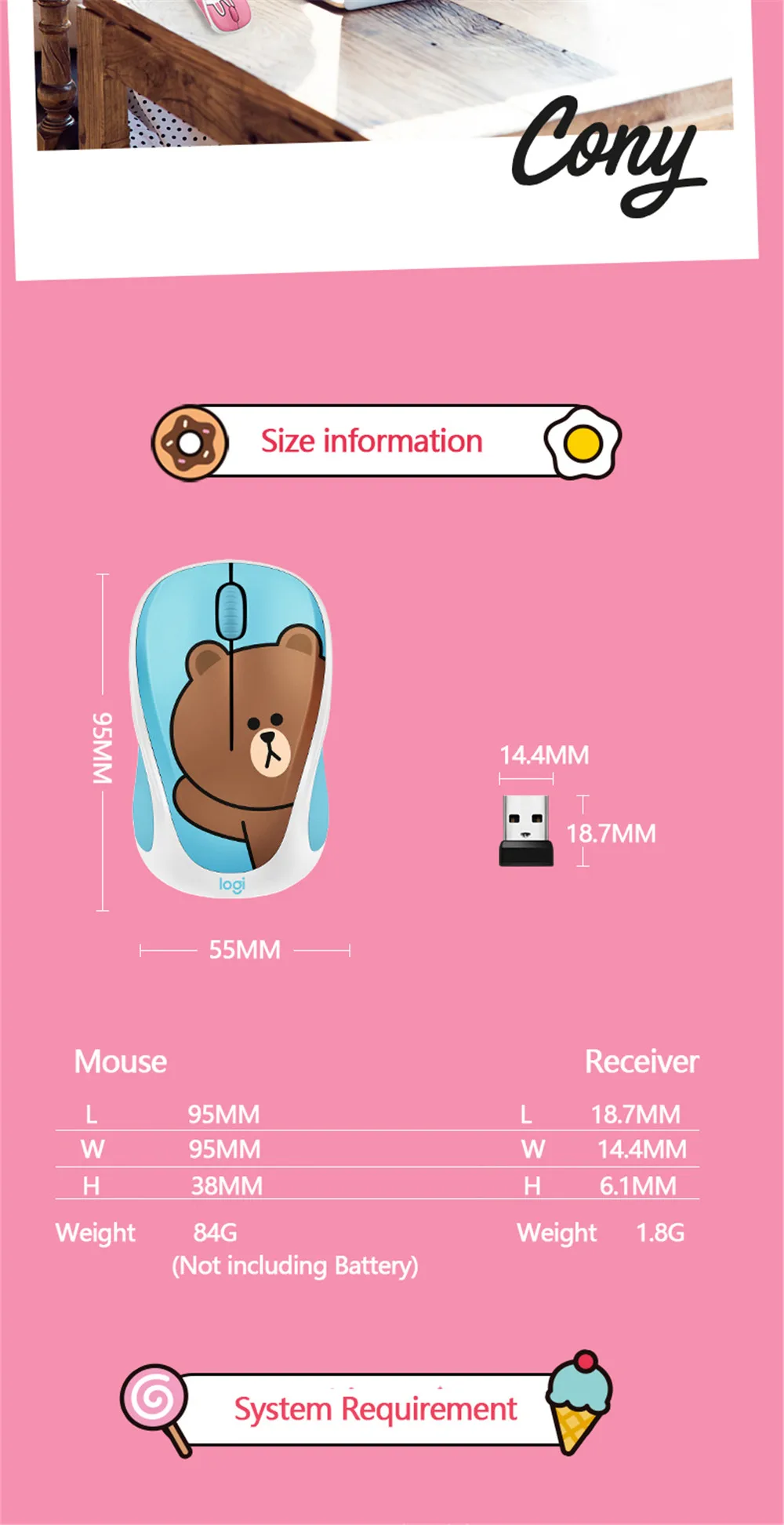 Оригинальная беспроводная мышка оптическая мышка lotech LINE FRIENDS, очень милая оптическая сенсорная мини-мышь для офиса и дома