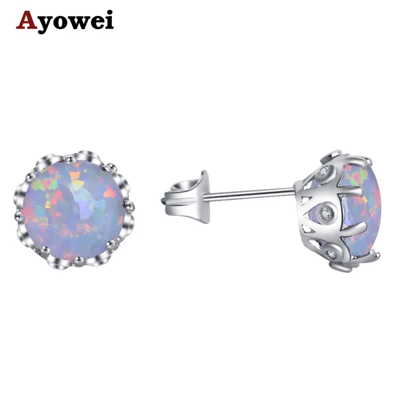 Ayowei Горячая онлайн для женщин круглые серьги гвоздики Белый огненный опал