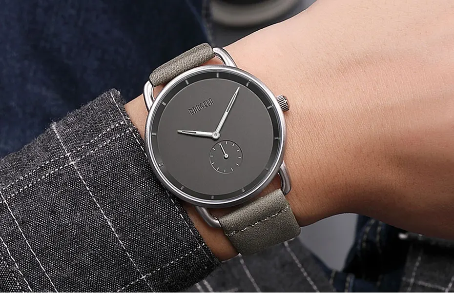 Baogela мужские повседневные часы с серым кожаным ремешком, простые кварцевые наручные часы, водонепроницаемые минималистичные часы Relogios Masculinos 1806G-Gray
