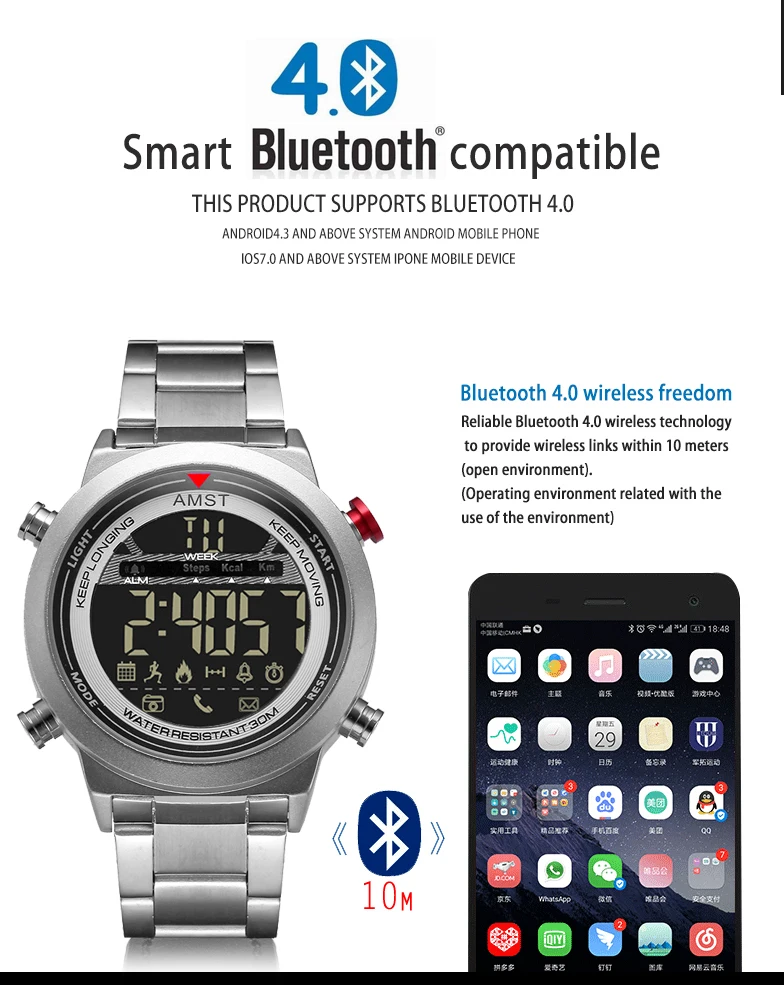 AMST 2019 Смарт часы для Для мужчин новые дизайнерские креативные даты с Bluetooth Remote