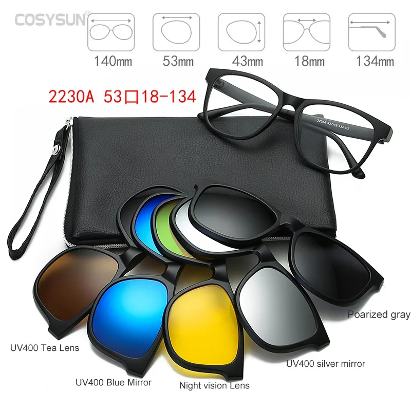 2230 5 lens 1 frame Солнцезащитные очки с различными линзами, мужские магнитные солнцезащитные очки, женские очки с магнитным зажимом, оптические очки для близорукости, оправа с 5 линзами - Цвет линз: 2230 5 lens 1 frame
